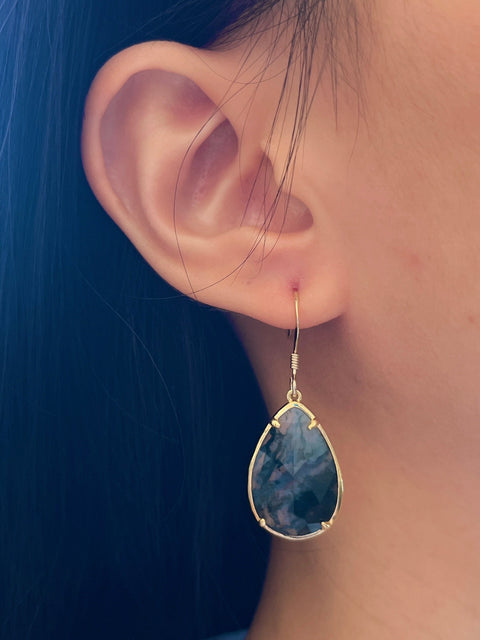 Moss Agate Pear Cut Earrings - GF