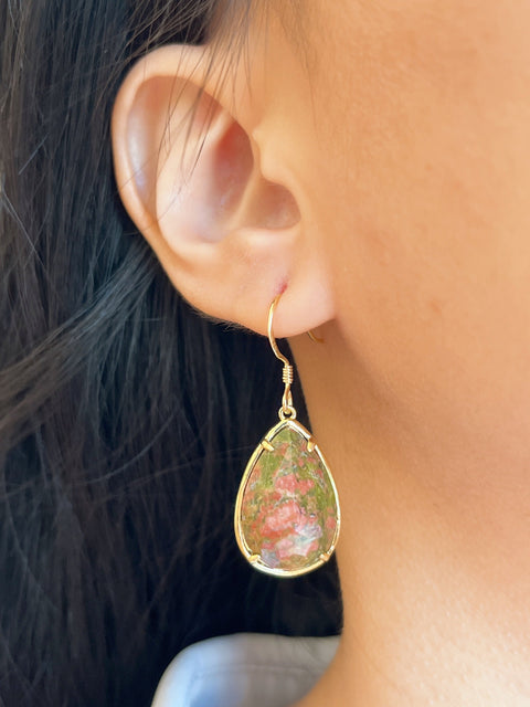 Unakite Pear Cut Earrings - GF