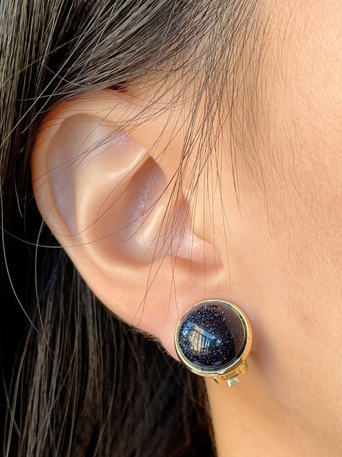 Blue Sandstone Clip On Earrings In Gold - GF