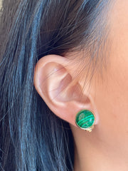 Malachite Clip On Earrings In Gold - GF