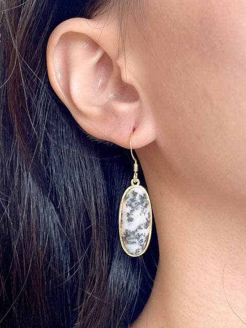 Zebra Jasper Oval Drop Earrings - GF