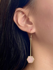 Rose Quartz Pendulum Drop Earrings - GF