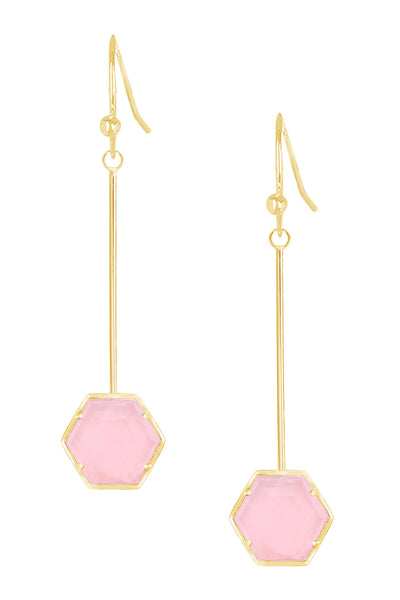 Rose Quartz Pendulum Drop Earrings - GF