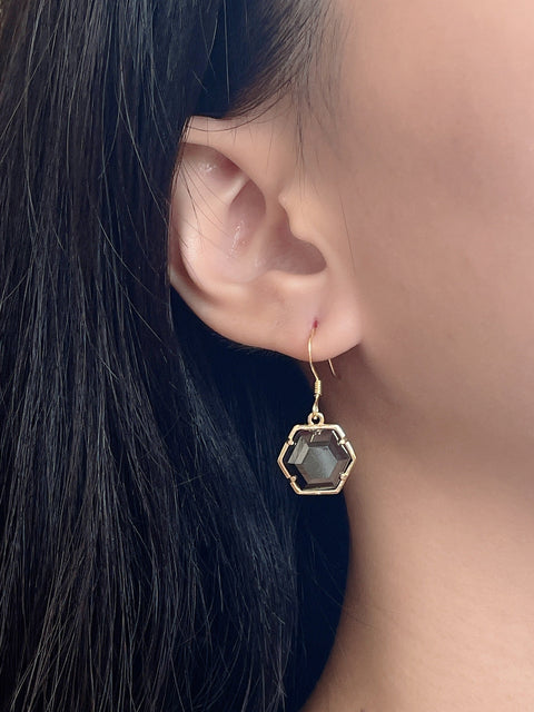 Hematite Hexagon Drop Earrings - GF