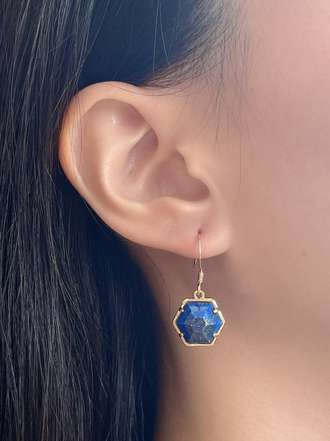 Lapis Hexagon Drop Earrings - GF