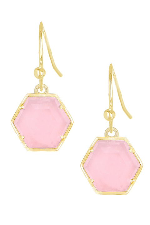 Rose Quartz Hexagon Drop Earrings - GF