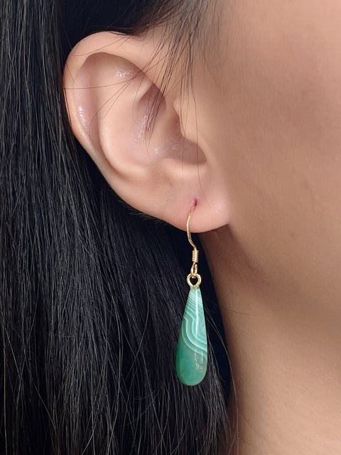 14k Vermeil & Green Lace Agate Drop Earrings - VM