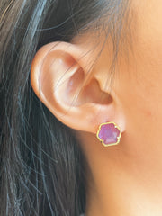 Amethyst Hexagon Post Earrings - GF