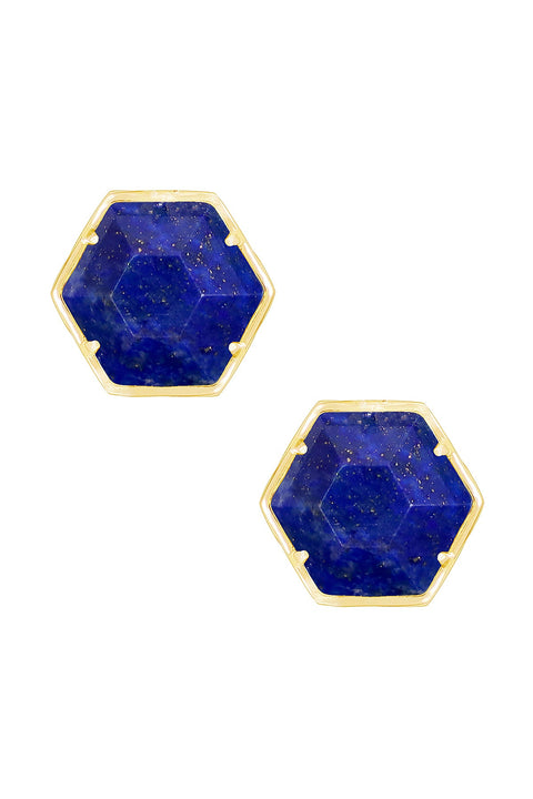 Lapis Hexagon Post Earrings - GF