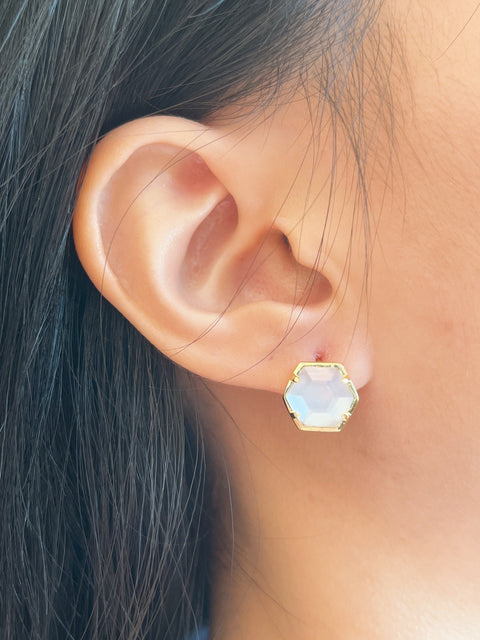 Mother Of Pearl Hexagon Post Earrings - GF