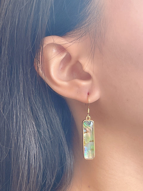 Abalone Quartz Rectangle Drop Earrings - GF