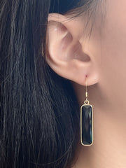 Black Onyx Rectangle Drop Earrings - GF