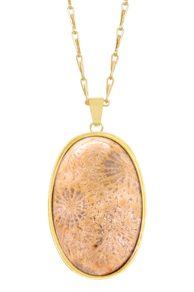 Lily Fossil Cabochon Pendant Necklace - GF