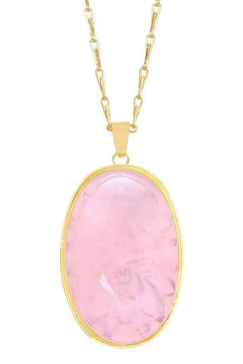 Rose Quartz Cabochon Pendant Necklace - GF