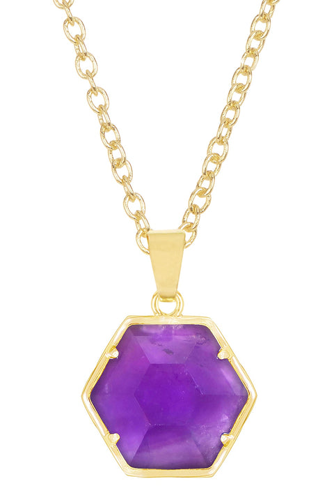 Amethyst Hexagon Pendant Necklace - GF