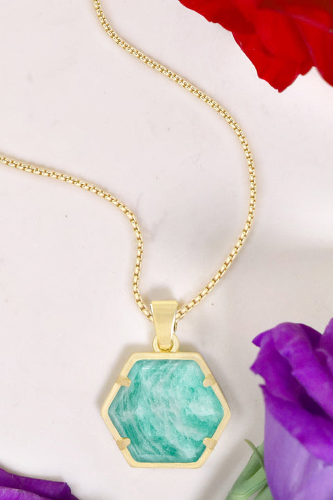 Amazonite Hexagon Pendant Necklace - GF