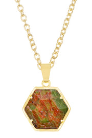 Unakite Hexagon Pendant Necklace - GF