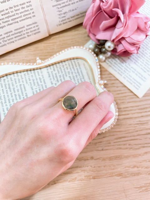 Moss Agate Lollipop Ring - GF