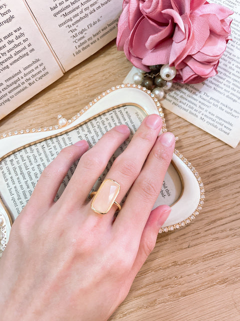 Rose Quartz Rectangle Ring - GF