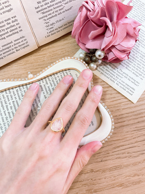 Rose Quartz Teardrop Ring - GF