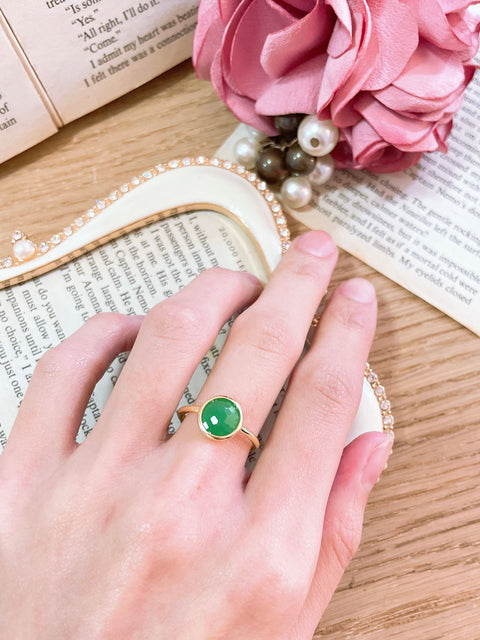 Green Chalcedony Crystal Cab Ring - GF