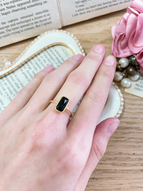 Black Onyx Petite Rectangle Ring - GF