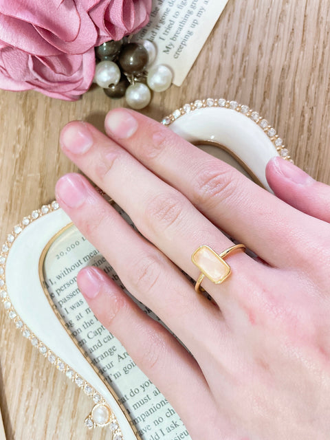 Rose Quartz Petite Rectangle Ring - GF