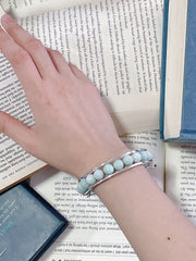 Amazonite Beaded Cuff Bracelet In Silver - SF