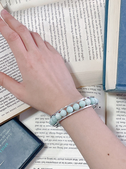 Amazonite Beaded Cuff Bracelet In Silver - SF