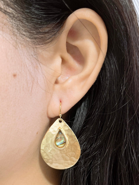 Abalone & Hammered Arjuna Drop Earrings - GF