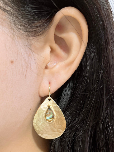 Abalone & 14k Gold Plated Hammered Arjuna Drop Earrings - GF
