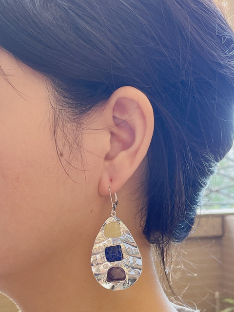 Mixed Gemstones Drop Earrings - SF