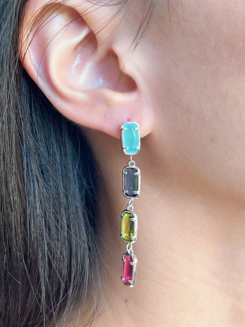 Mixed Crystal Station Earrings - SF