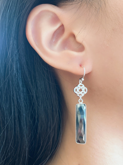 Hematite & Love Knot Drop Earrings - SF