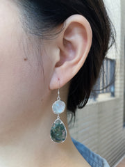 Moss Agate With Pearl Drop Earrings - SF