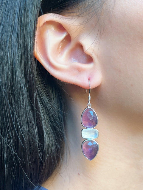 Amethyst With Pearl Drop Earrings - SF