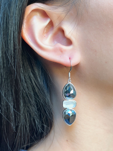 Hematite With Pearl Drop Earrings - SF