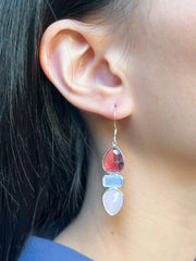 Raspberry Crystal & Rose Crystal Earrings - SF