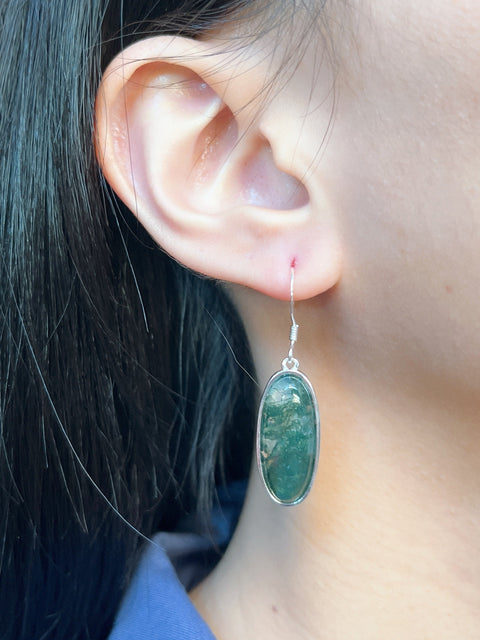 Moss Agate Oval Drop Earrings - SF