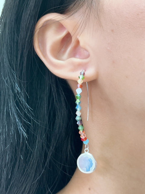 Moonstone Crystal With Austrian Crystal Dangle Earrings - SF