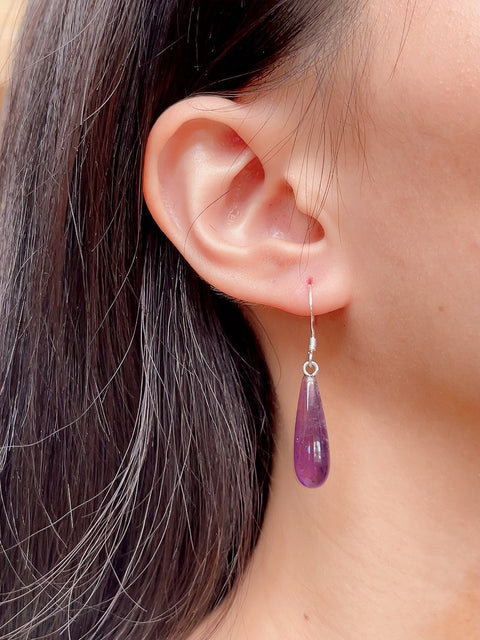 Sterling Silver & Amethyst Water Drop Earrings - SS