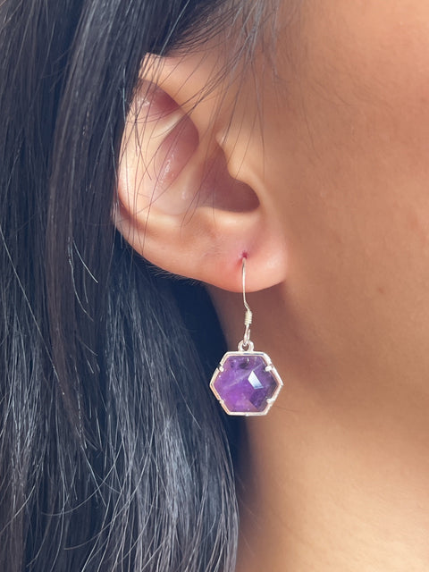 Amethyst Hexagon Drop Earrings - SF