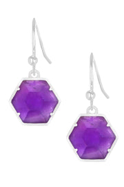 Amethyst Hexagon Drop Earrings - SF