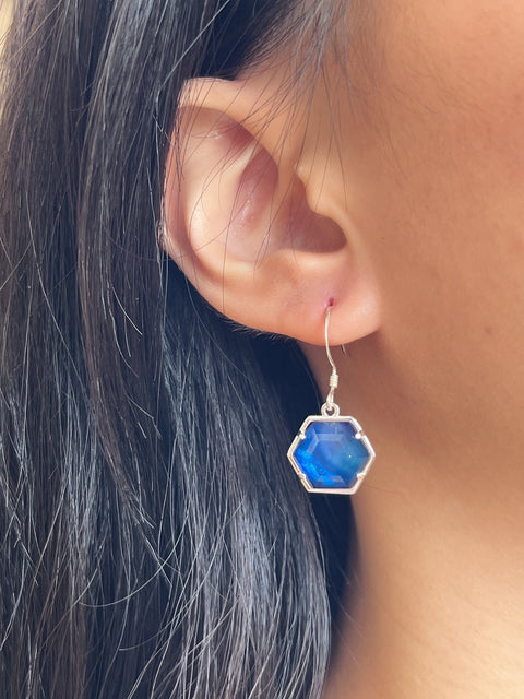 Labradorite Doublet Hexagon Drop Earrings - SF