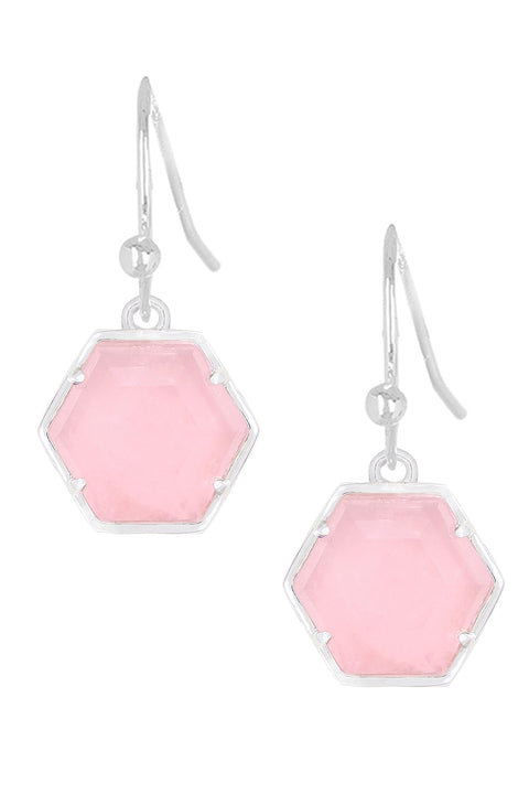 Rose Quartz Hexagon Drop Earrings - SF