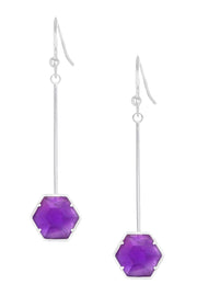 Amethyst Hexagon Dangle Earrings - SF