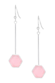 Rose Quartz Hexagon Dangle Earrings - SF