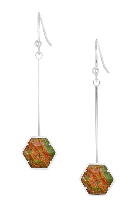 Unakite Hexagon Dangle Earrings - SF