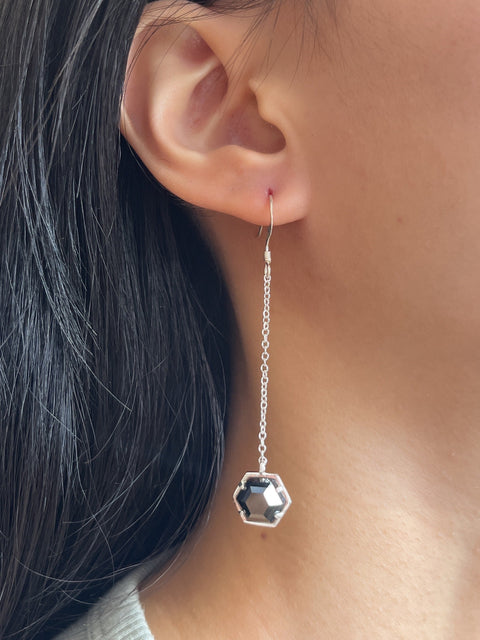 Hematite Hexagon Drop Earrings - SF