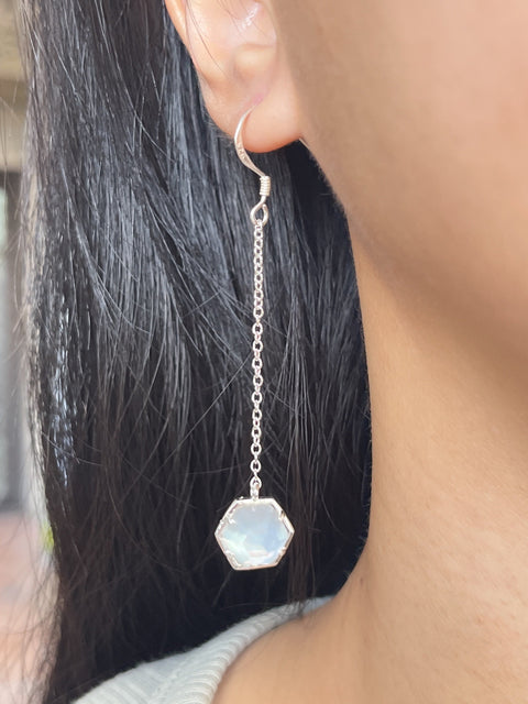 Mother Of Pearl Hexagon Drop Earrings - SF